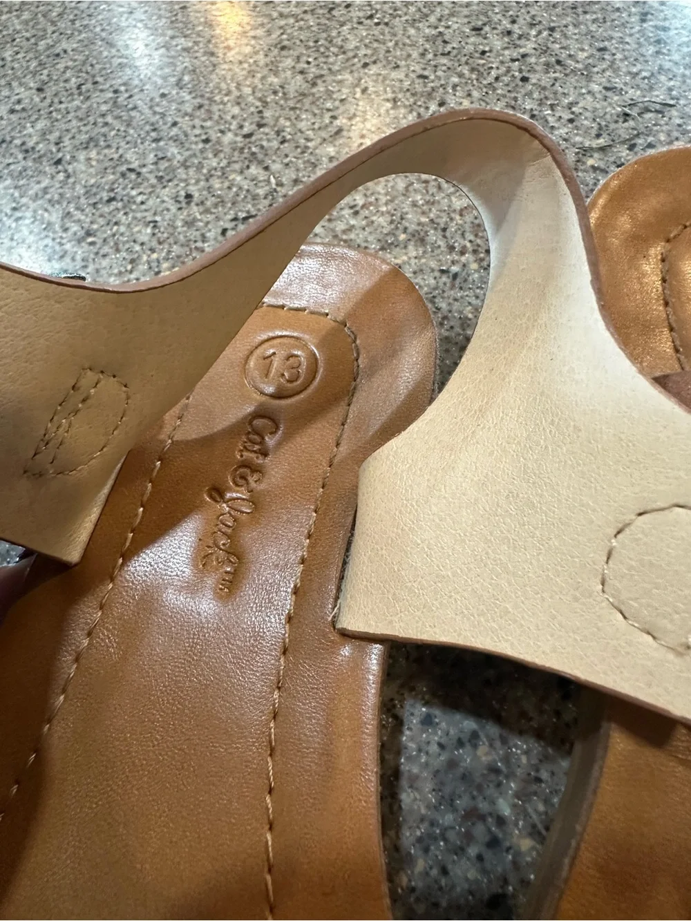 Tan Leather Slide Sandals with Ankle Strap